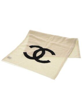 Chanel Coco Mark Sequin Cashmere Knit Scarf Large White